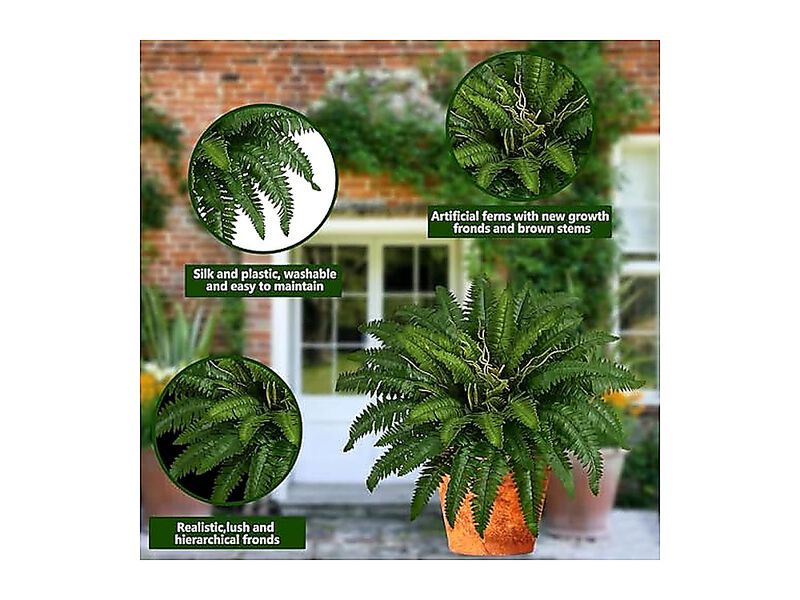 38 Artificial Boston Ferns Bush Plants Set 2 Large Faux Hanging Decor 47 Fronds image number 3
