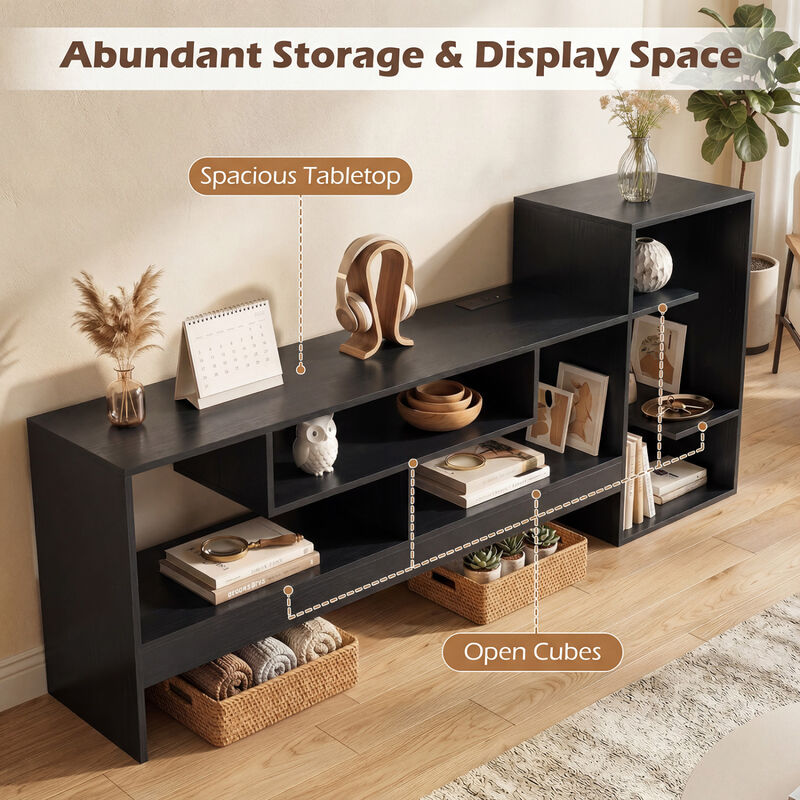 Modern TV Stand with Cube Storage Shelves and Charging Power Outlets image number 6