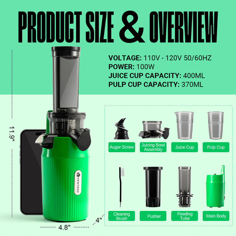 Ventray Essential Ginnie Juicer Compact Small Cold Press Masticating Slow Juicer