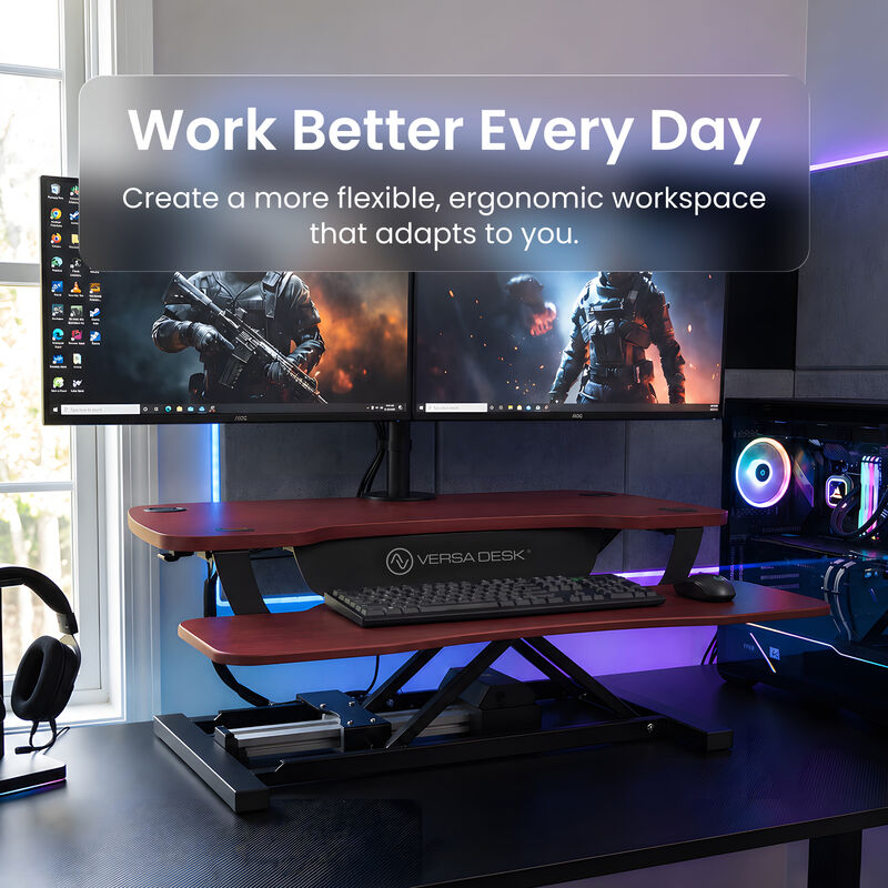 VersaDesk PowerPro Electric Height Adjustable Standing Desk Converter 36"W with USB Charging Port &ndash; Cherry image number 4