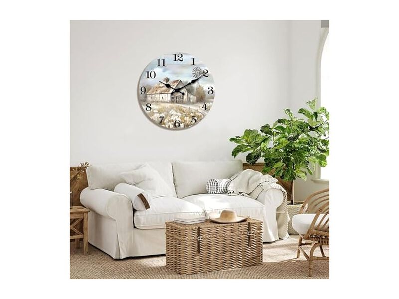 Farmhouse Wooden Rustic Windmill Barn Wall Clock 14 Inch Silent Non Ticking Wood image number 2