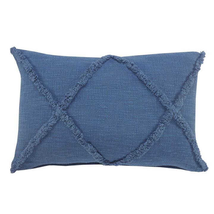 24" Navy Blue Hand Woven Diamond Tufted Rectangular Throw Pillow