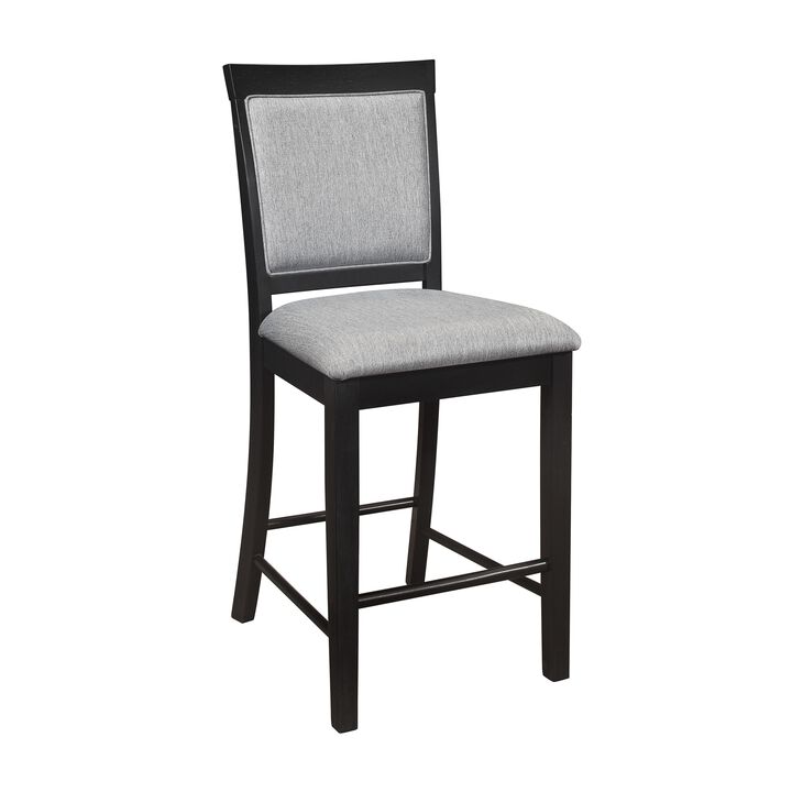 Aven 26 Inch Counter Height Chair, Gray Polyester, Black Wood, Set of 2