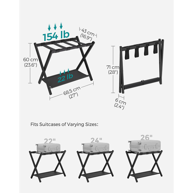 Luggage Rack for Guest Room &ndash; Folding Suitcase Stand with Durable Straps and Wooden Frame