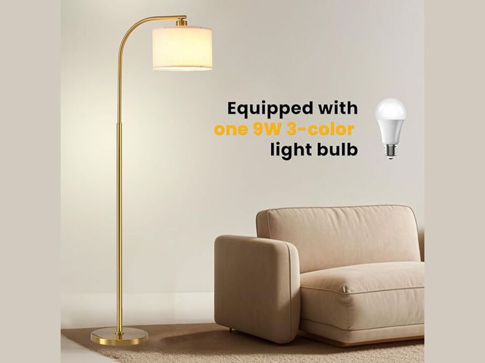 Gold Tall Floor Lamp 65 Inch Modern Standing Light with Fabric Shade Bulb