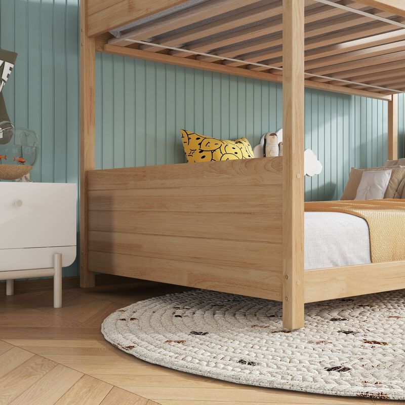 Whisen Twin Over Twin House Floor Bunk Bed with Headboards, Footboards, Guardrails and Ladder