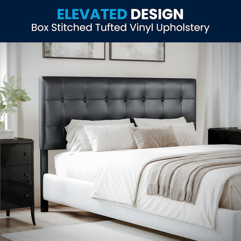 Flash Furniture Tufted Upholstered Queen Size Headboard in Black Vinyl image number 4