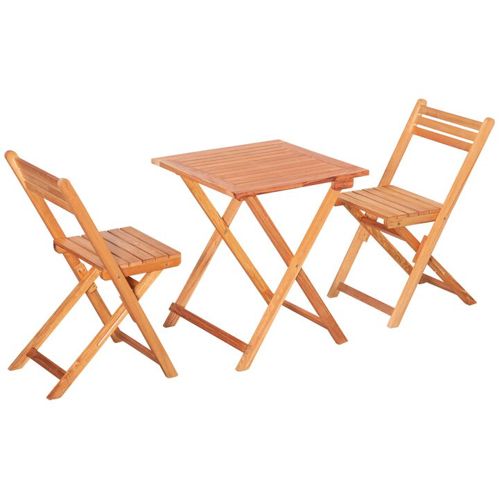3 Piece Patio Bistro Set, Folding Outdoor Chairs and Table Set, Wood Garden Dining Furniture for Poolside, Balcony, Teak