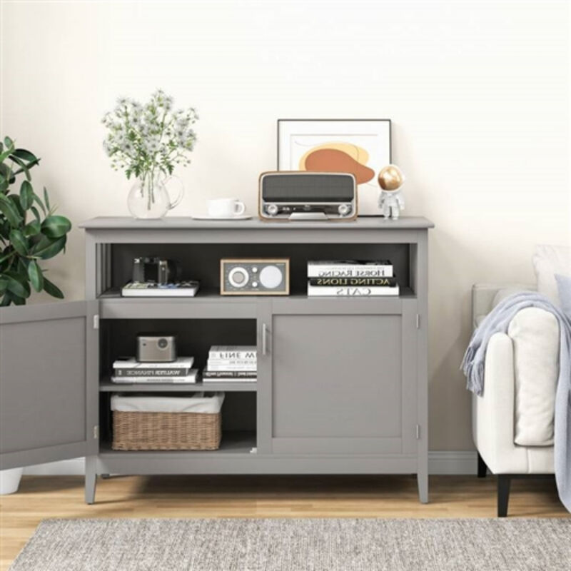 Wooden 2-Door Buffet Sideboard with Open Storage Shelf Stylish Dining Room Storage Solution