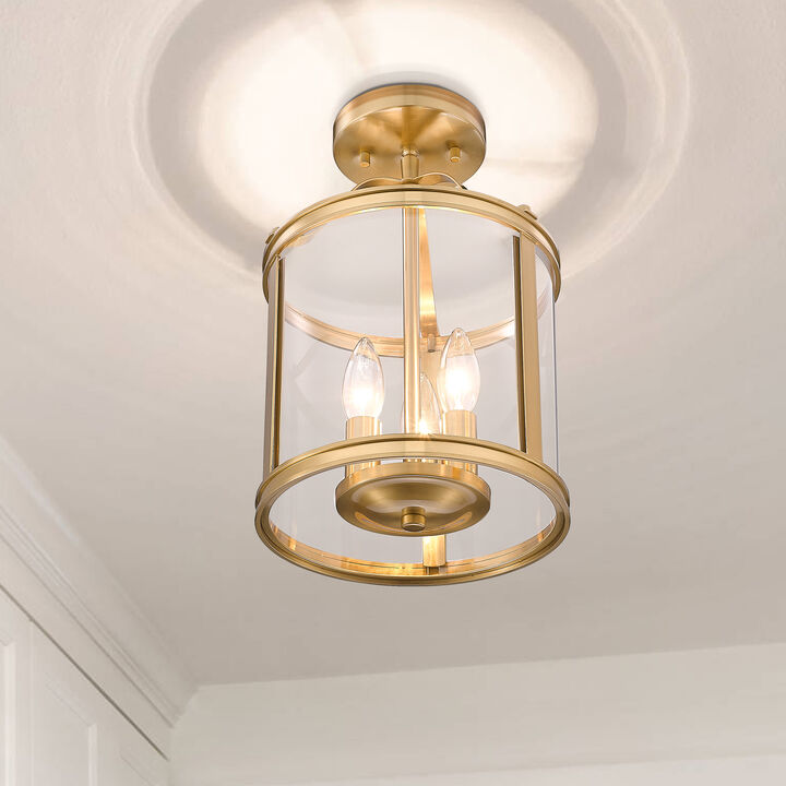 9 in. Transitional Warm Gold 3-Light Dimmable Semi-Flush Mount Ceiling Light with Clear Glass