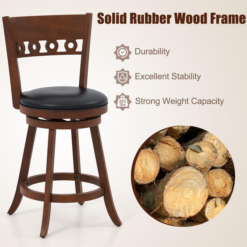 Set of 2 Swivel Bar Stools with Rubber Wood Frame