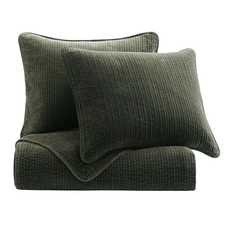 Stonewashed Green Cotton Velvet Full/Queen Quilt Set image number 0