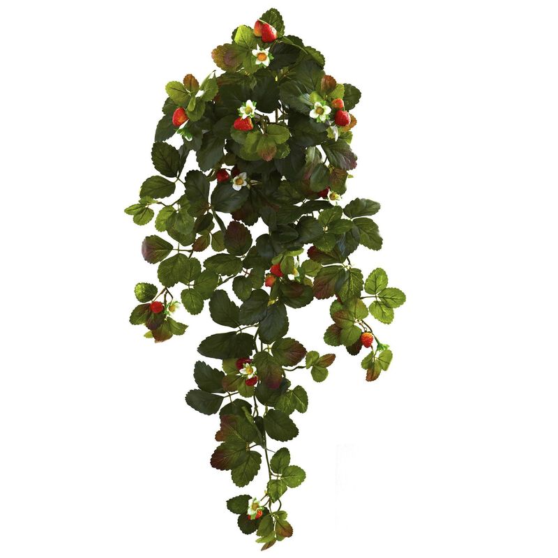 Nearly Natural 31-in Strawberry Hanging Bush with  Berry (Set of 2)