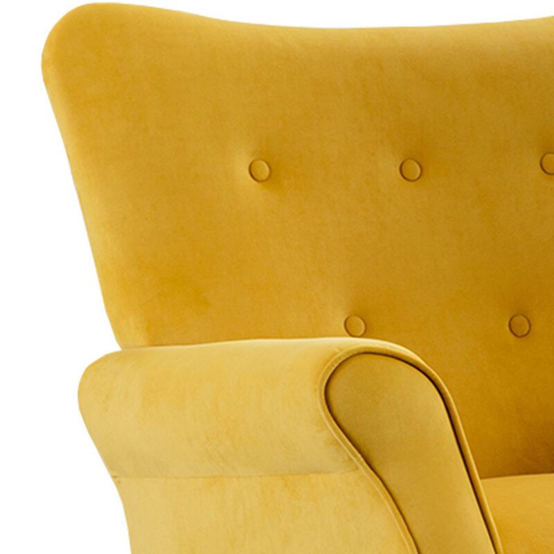 Cilic 32 Inch Accent Chair, Button Tufted Back, Rolled Arms, Yellow Fabric-Benzara image number 2
