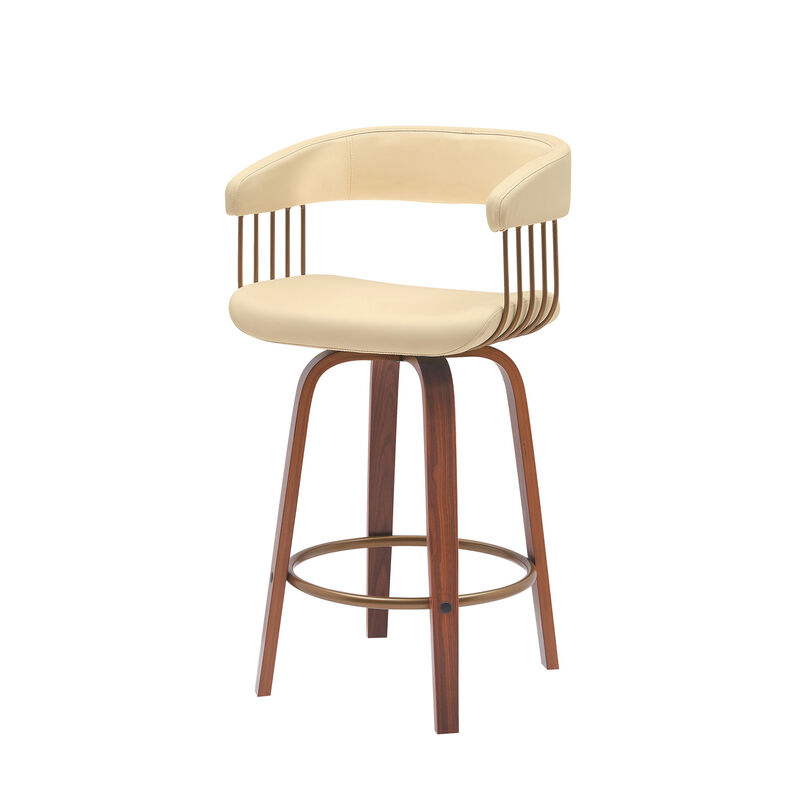 HomeRoots Faux Leather Counter Stool with Armrests and Bucket Seat image number 4