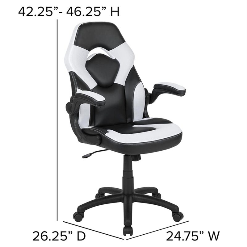 Flash Furniture Red Gaming Desk and White/Black Racing Chair Set with Cup Holder and Headphone Hook