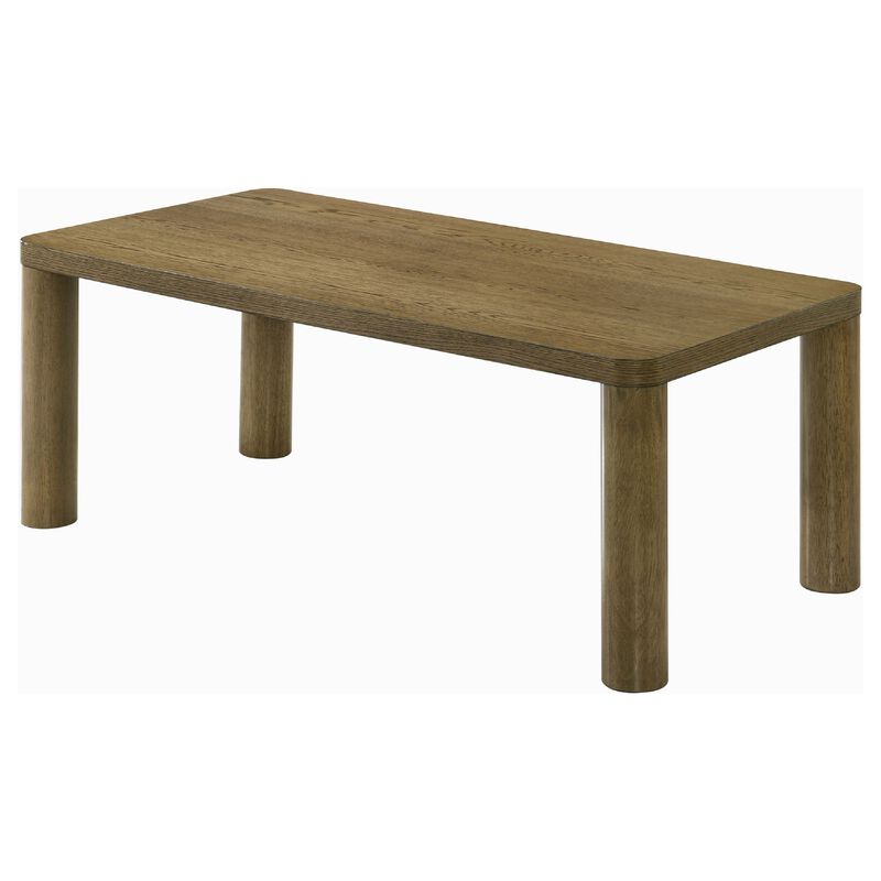 Givy Cocktail Coffee Table, Pillar-Style Legs, Brown Oak Wood 47 Inch image number 3