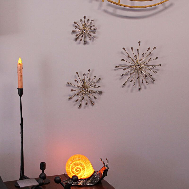 Set of 6 Gold Finish Crystal Jeweled Rhinestone Starburst Metal Wall Hangings image number 7