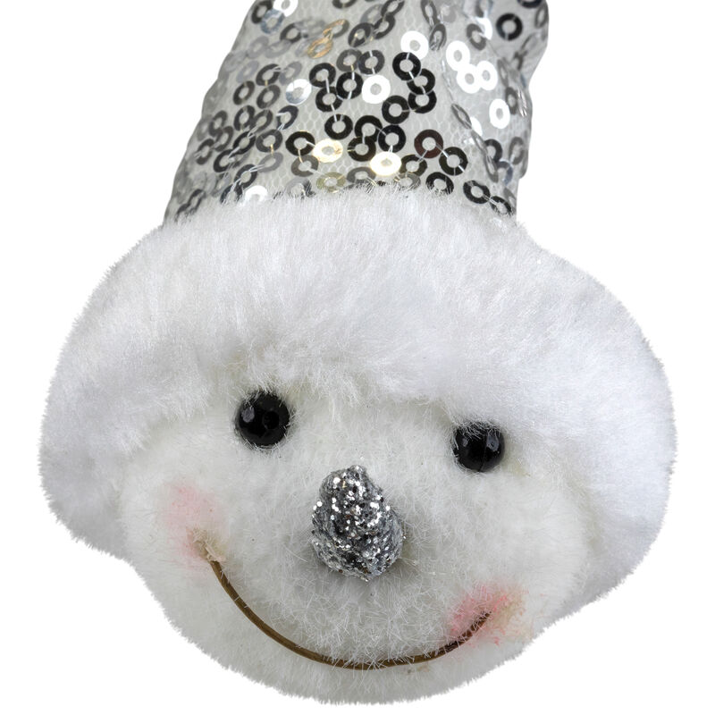 6" Smiling Snowman Head Wearing a Silver Sequin Santa Hat Christmas Ornament image number 4
