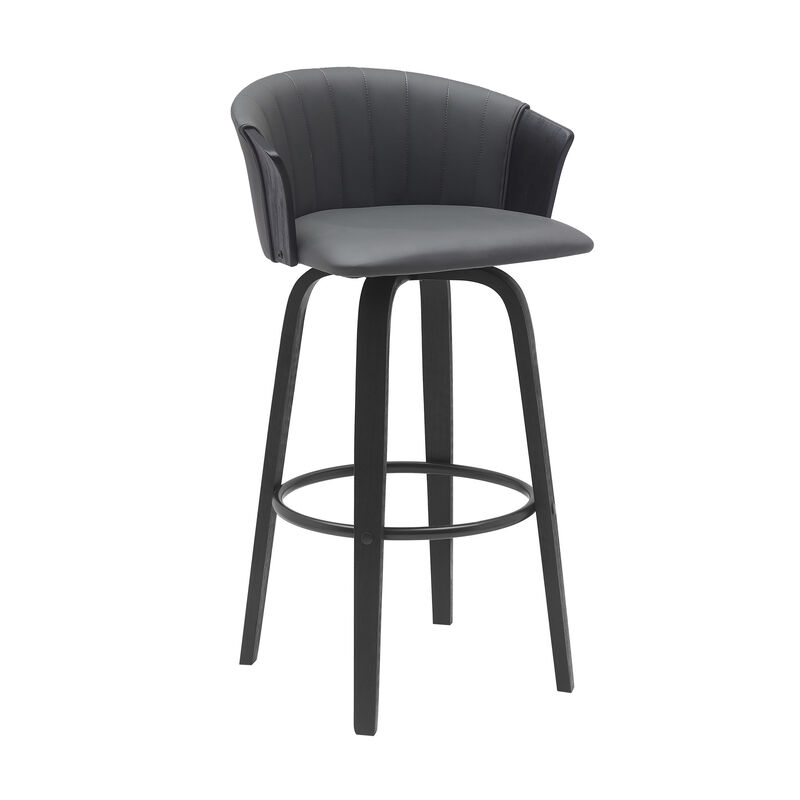 HomeRoots Faux Leather Cafe-Style Counter Stool with Armrests and Wood Base image number 2