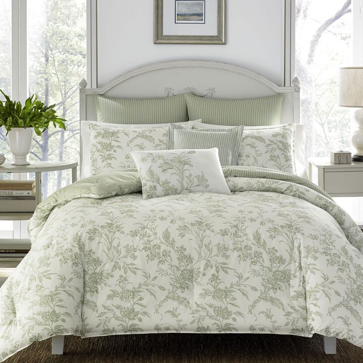 Laura Ashley Home - King Size Comforter Set, Reversible Cotton Bedding, Includes Matching Shams with Bonus Euro Shams & Throw Pi