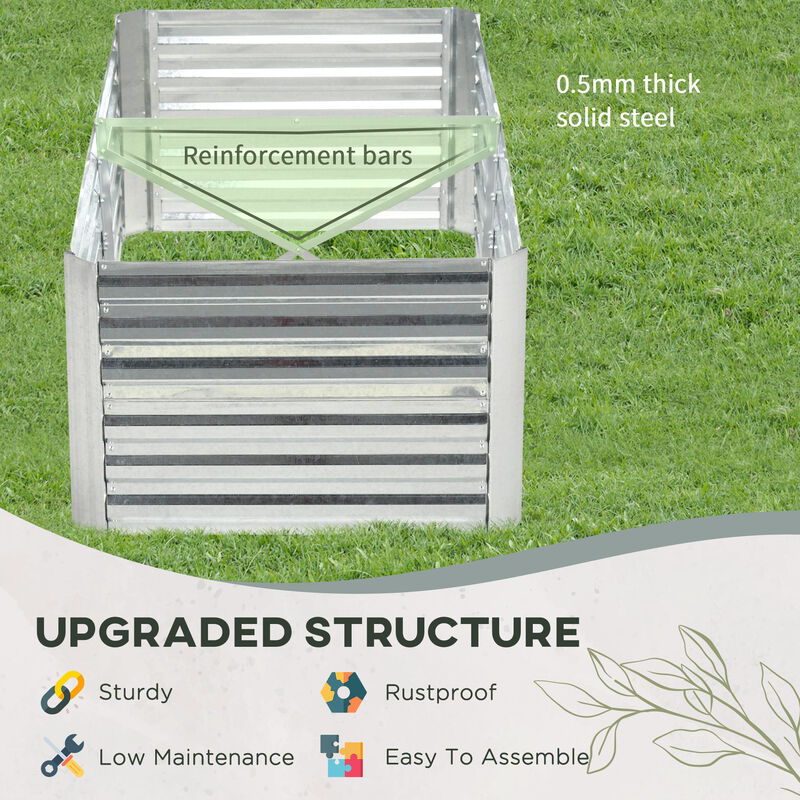 Outsunny Galvanized Raised Garden Bed Kit, Large and Tall Metal Planter Box for Vegetables, Flowers and Herbs, Reinforced, 6' x 3' x 2', Silver