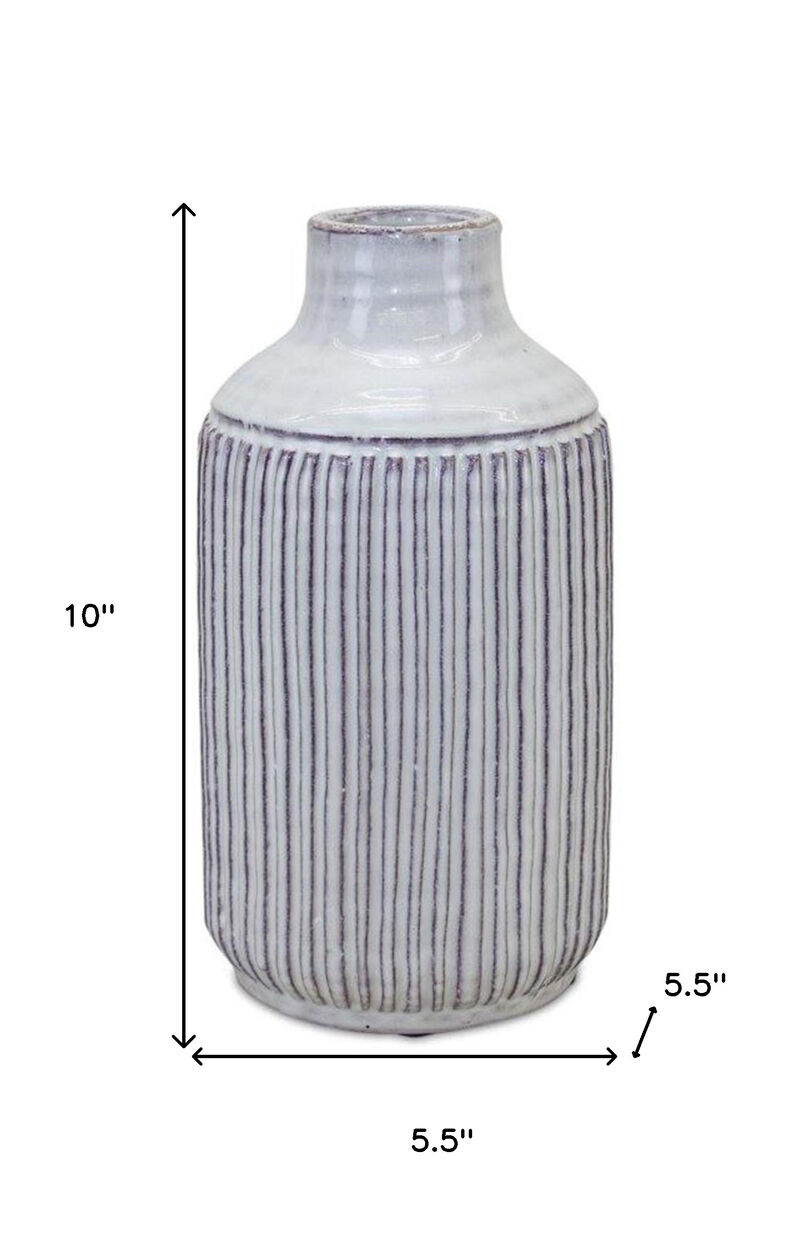 Striped Terracotta Cylinder Table Vase – Decorative Vase for Living Room, Bedroom, or Office