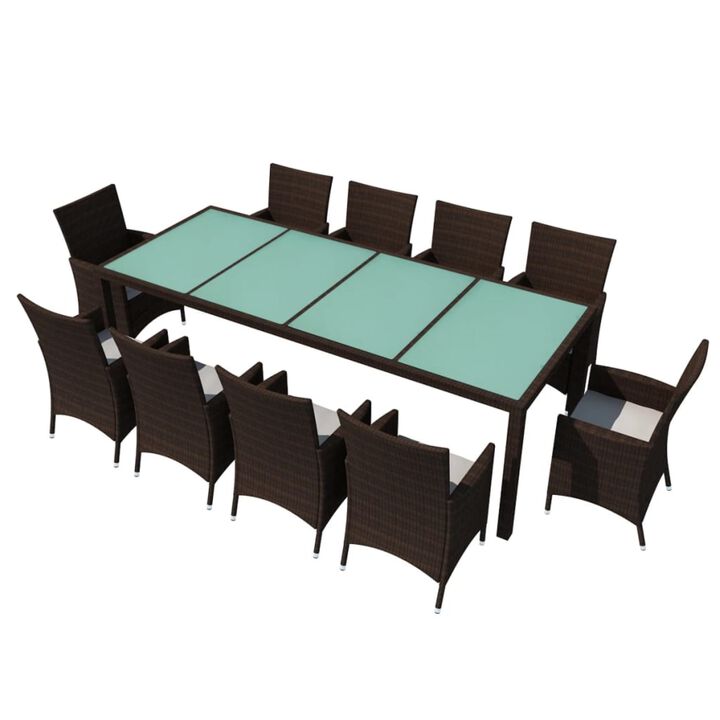 vidaXL 11 Piece Outdoor Dining Set with Cushions Poly Rattan Brown