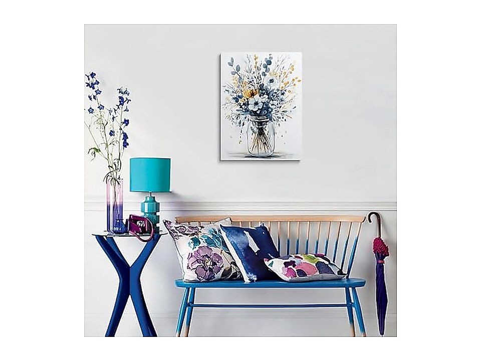 Framed Navy Blue Vintage Daisy Floral Wall Decor Gift Modern Poster Retro Simple