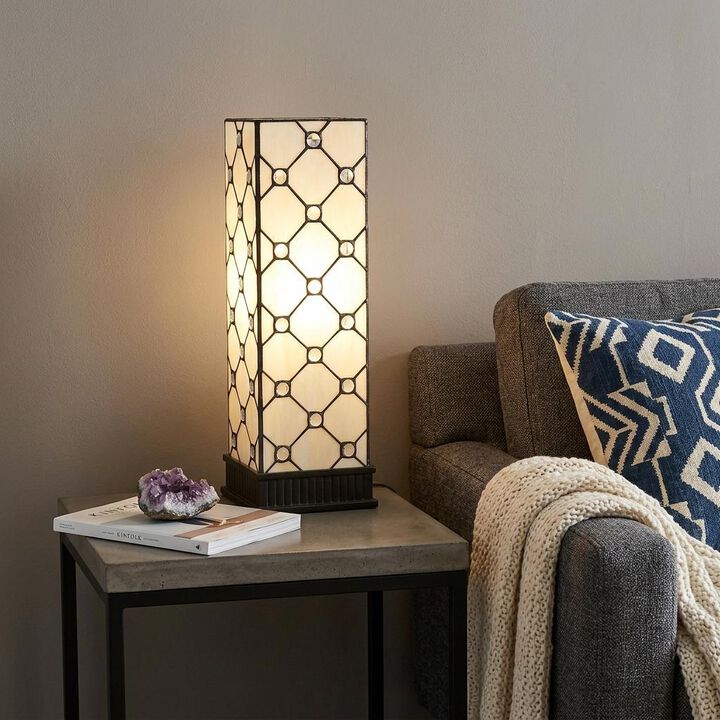 HomeRoots 18" Tiffany Style Jeweled Dark Brown Base Table Lamp
