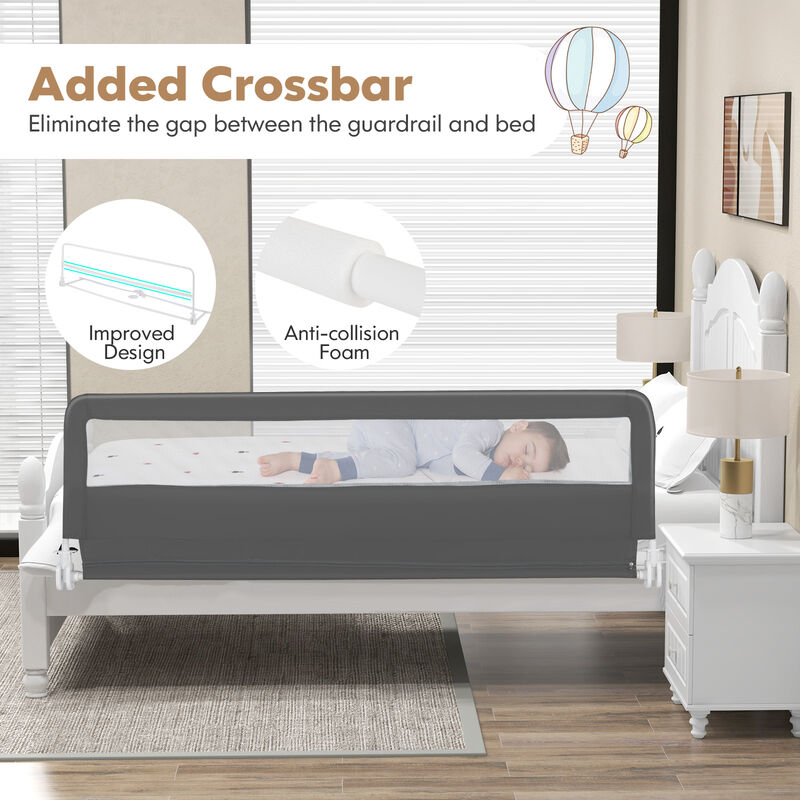 Swing Down Bed Guardrail with Safety Straps for Kids Bedroom-Grey image number 3