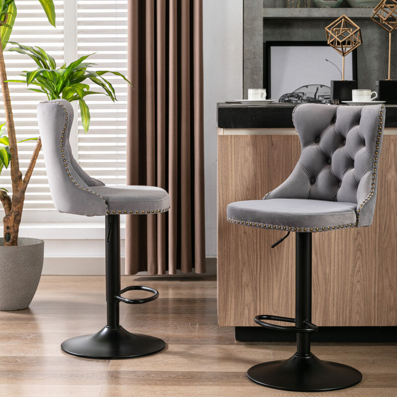 Streamdale Adjustable Swivel Velvet Bar Stools, Set of 2 image number 1