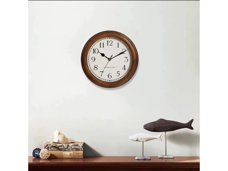 11" Wooden Wall Clock - Retro Design Silent Battery Operated with Big Arabic Numerals image number 1