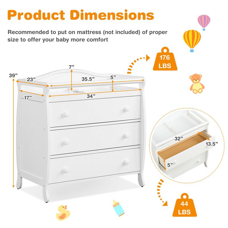 Baby Changing Table Infant Diaper with 3 Drawers and Safety Belt