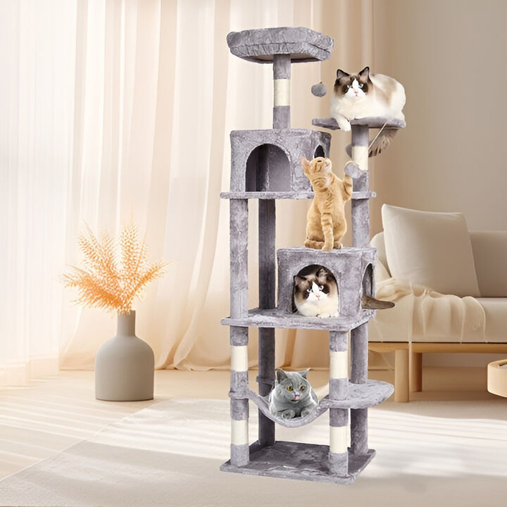 Cat Tower with 2 Condos and Sisal Scratching Posts, Multi-Level Tree for Indoor Cats