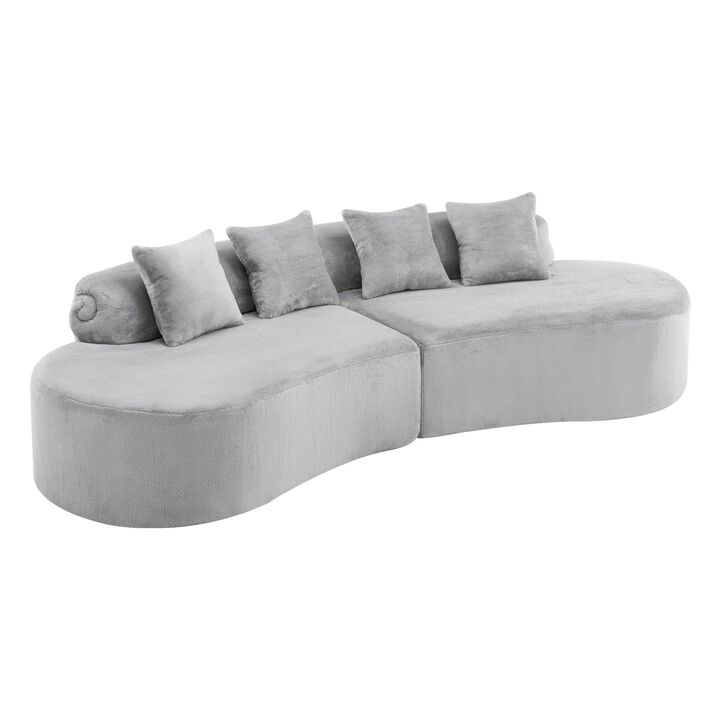 Clihome Modern And Simple Curved Flannelette Sofa. Creative Multi-Seater, With A Combination Of Pillows.