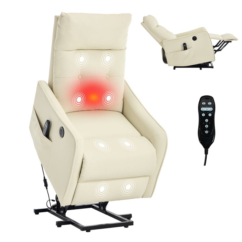 Faux Leather Power Lift Recliner Chair 155&deg; Recliner with Massage Heat & USB image number 0