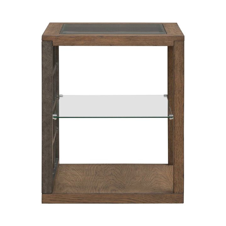 Liberty Furniture Bayhill Trellis End Table for Living Room - Honey w/ Black Metal Accents