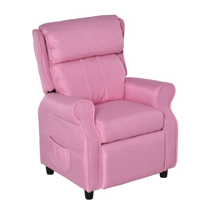 Kids Recliner Chair Children Sofa Angle Adjustable Single Lounger Armchair Gaming Chair with Footrest 2 Side Pockets for 3-5 years, Light Pink