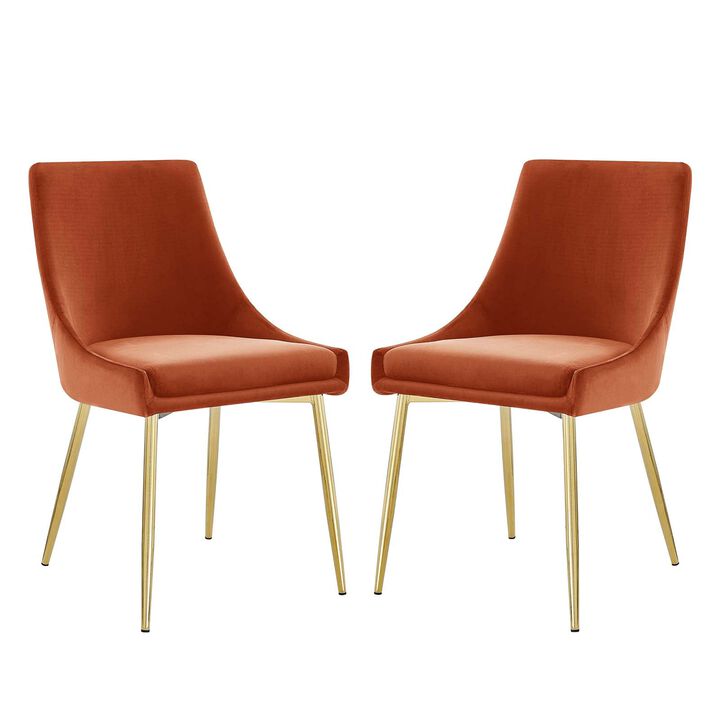 Modway Viscount Performance Velvet Dining Chairs-Set of 2, Orange