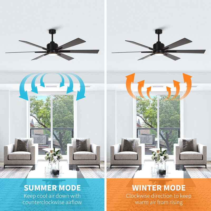 65" Modern Black Windmill LED Ceiling Fan with Remote Control and Lights