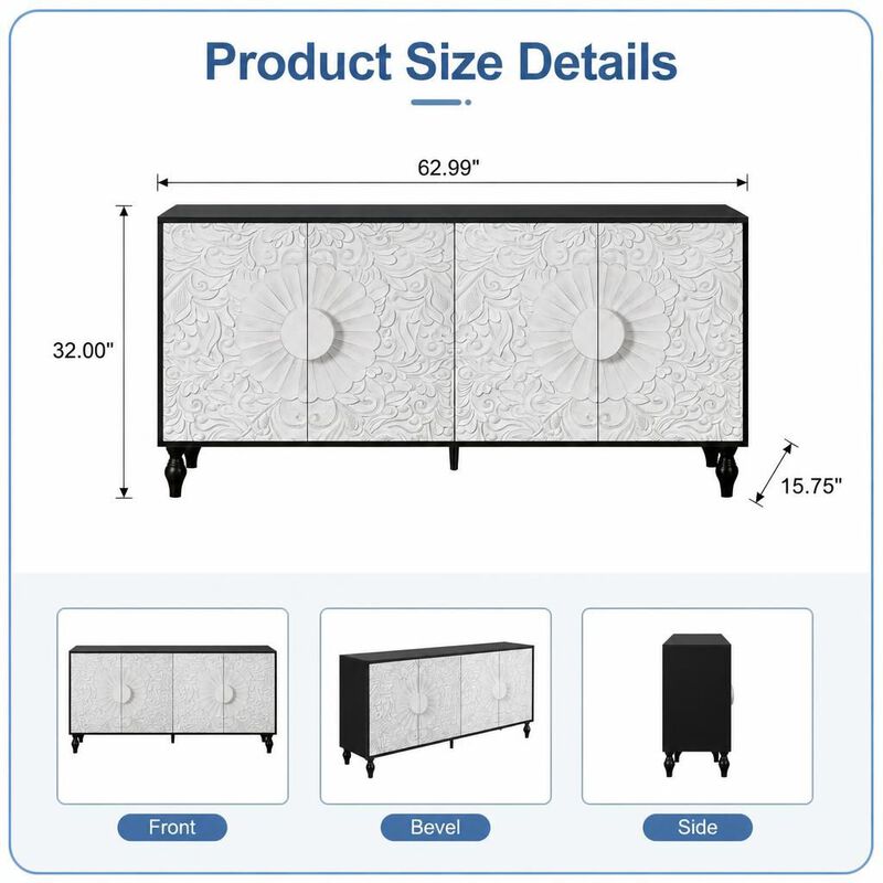 Carved Symmetrical Design Door TV Stand Table image number 1