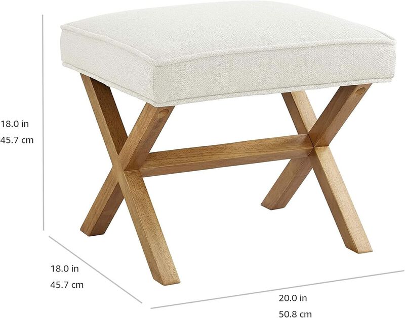 ShipItFurniture Small Ivory Upholstered Ottoman Footrest with X-frame image number 3