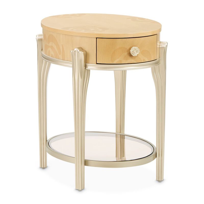 Michael Amini Camellia Field Oval End Table with Drawer - Caramel image number 8