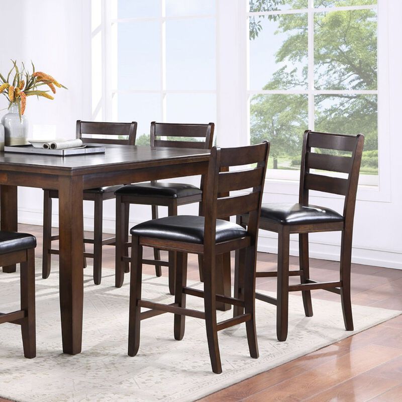 Simple Relax Set of 2 Black PU Counter Height Chair in Espresso Finish image number 1