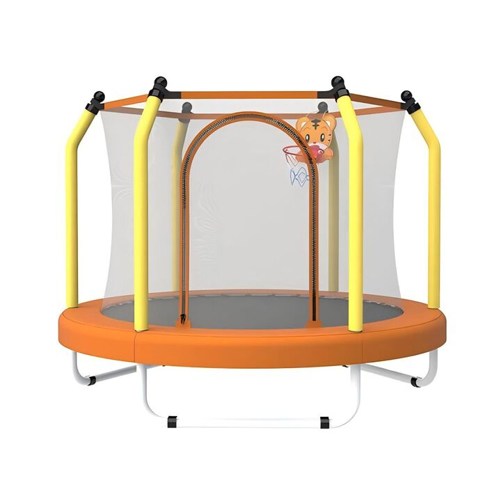 Mersco Kids Trampoline 55-Inch With Basketball Hoop & Safety Enclosure Net, Indoor & Outdoor Toddler Trampoline Active Kids Rebounder