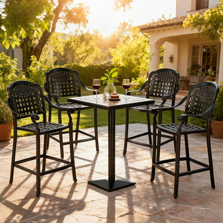 25.5 Inch Cast Aluminum Outdoor Counter Height Bar Chairs Set of 4-Copper