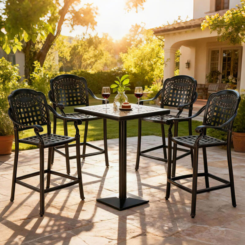 25.5 Inch Cast Aluminum Outdoor Counter Height Bar Chairs Set of 4-Copper image number 1