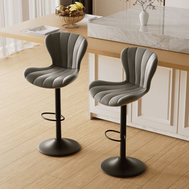 Modern Fabric Swivel Bar Stools Set of 2, Steady Adjustable Counter Height Stools with Back and Footrest, 360&deg; Kitchen Island Chairs for Kitchen Counter, Home Bar image number 4