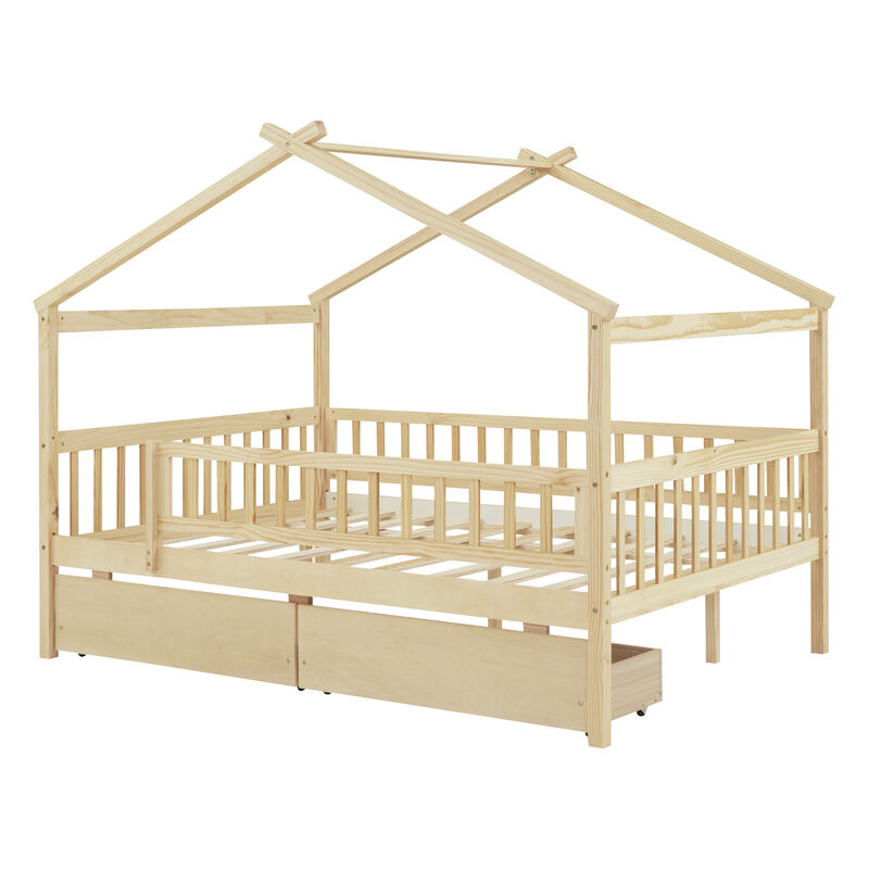 Streamdale Full Size Wooden House Bed With Two Drawers